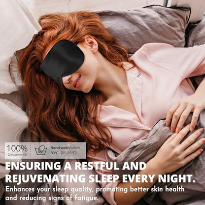 Silk Sleep Mask 100% 22 Momme Mulberry, Sleep Eye Mask for Women Men, Blackout Blindfold with Adjustable Strap, Side Sleeper Eye Cover, Soft Eyeshade Filled with Premium Mulberry Silk (Black) - color: 22 Momme-black