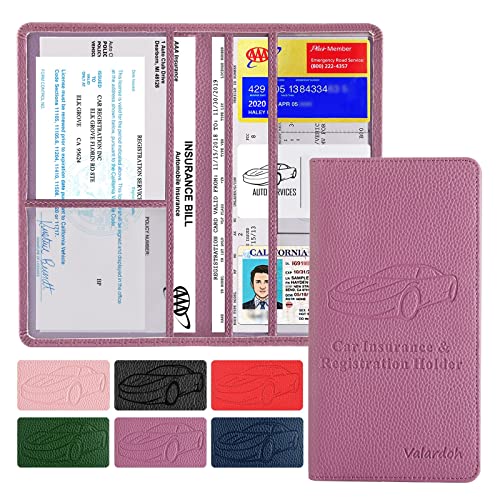 Valardoh Premium Car Registration and Insurance Card Holder, Car Document Holder for Cards, Driver License & other Essential Documents (Purple) - color: Purple