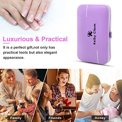Manicure Set, Travel Mini Nail Clippers Kit Pedicure Care Tools, 10pcs Stainless Steel Grooming kit (Violet) - color: Purple