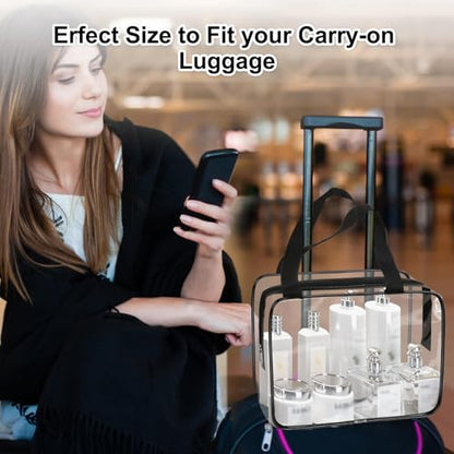 APREUTY Clear Makeup Bags, TSA Approved 3 Pcs Large Cosmetic Makeup Bags Set Clear PVC with Zipper Handle Portable Travel Luggage Pouch Airport Airline Vacation Organization (Black) - color: Black-3PCS (Large)