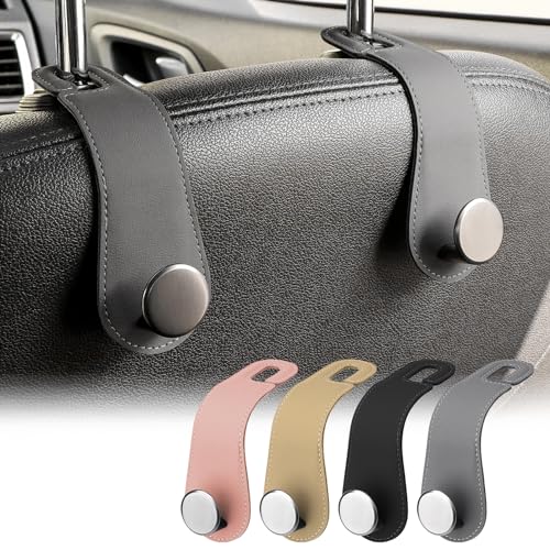 JESTOP Car Headrest Hooks, 2 Pack Leather Car Seat Storage Hanger for Purses Bags, Stylish Car Seat Organizer Hooks for Handbag Coat Umbrellas, Car Inside Accessories, Gray - color: Gray, size: 2 PCS