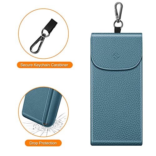 FINTIE Double Glasses Case with Carabiner Hook, Portable Vegan Leather Eyeglass Case Anti-scratch Sunglasses Pouch - color: Ocean Blue