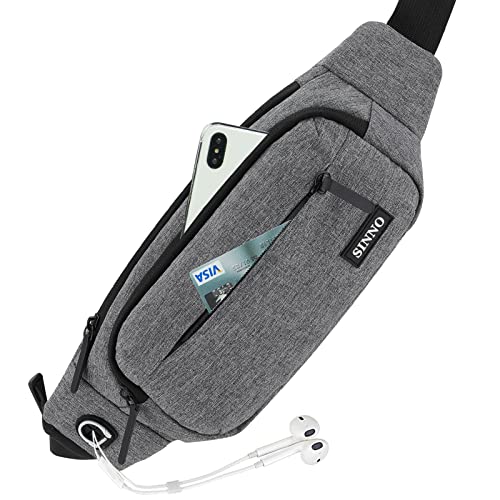 SINNO Large Crossbody Fanny Pack for Women Men Belt Bag With 4-Zipper Pockets for Travel Running Hiking Workout Dog Walking Outdoors Sport Fishing Waist Pack Bag Carrying All Phones - color: Neutral Gray(4 Zipper Pockets)