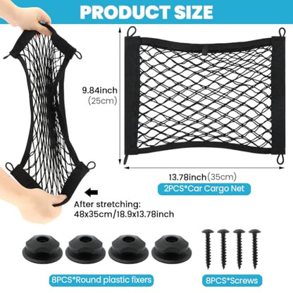 2pcs Universal Small Cargo Net, Elastic Car Organizer Net Pocket RV Netting Pouch Bag, for Trunk RV Boat Storage Mesh Pocket Nets Home Auto Cargo Nets Pockets with Screws(Color:Black)