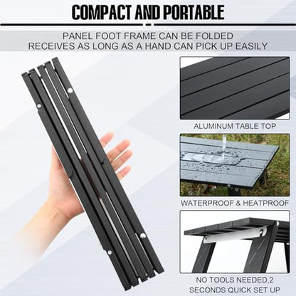 Barydat 2 Pack Small Folding Beach Table Aluminum Portable Camping Lightweight Roll up Tent Low Table for Sand Outdoor Compact Picnic with Carry Bag for Outdoor Picnic Tent Travel Beach(Black)
