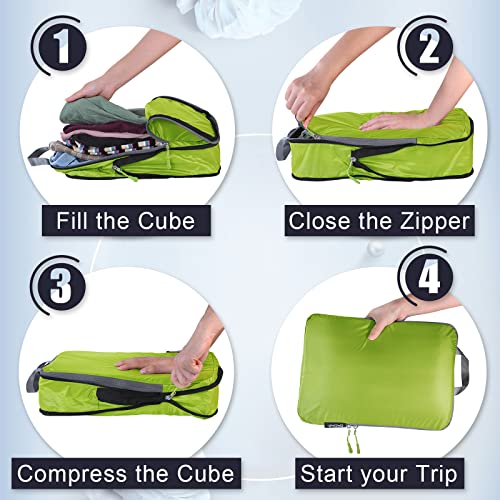 BAGAIL 5 Set Ultralight Compression Packing Cubes Travel Accessories Expandable Packing Organizers(Green) - color: Green