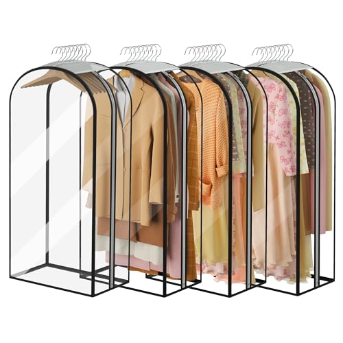 Garment Bags for Hanging Clothes 40” Long,Ultra Clear Suit Bags for Closet Storage, Moving Organization, Travel Covers with 10" Gussets for Coat, Dress, Shirt and Sweater - 4 PCS - color: Crystal Clear-4 Pack, size: 40 inch