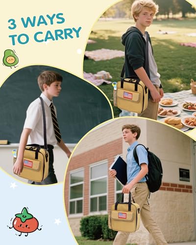 Tactical-style Lunch Bag 5L Kids Lunch Bag with Adjustable Shoulder Strap Easy to Clean Leakproof Wipeable liner Toddler Lunch Box Bag for Boys Girls School and Daycare - color: Brown