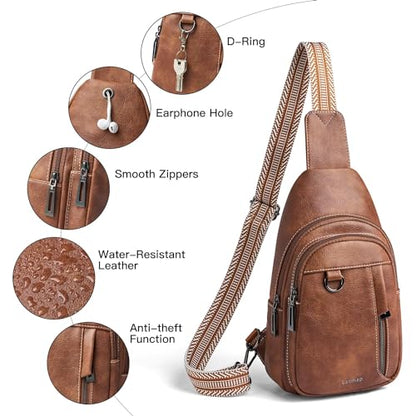 LATMAP 7L Sling Bag for Women Men Leather Small Sling Backpack Daypack Anti Theft Fanny Pack Crossbody Purse Travel - color: Regular Size-brown