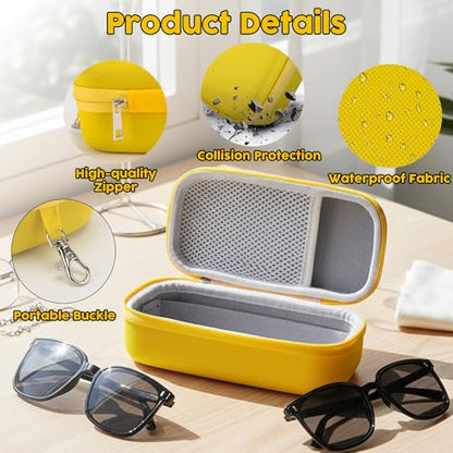 Double Eyeglasses Case,Hard Shell Glasses Case Travel Sunglasses Organizer with Adjustable Slot & Clip for Men Women - color: Yellow