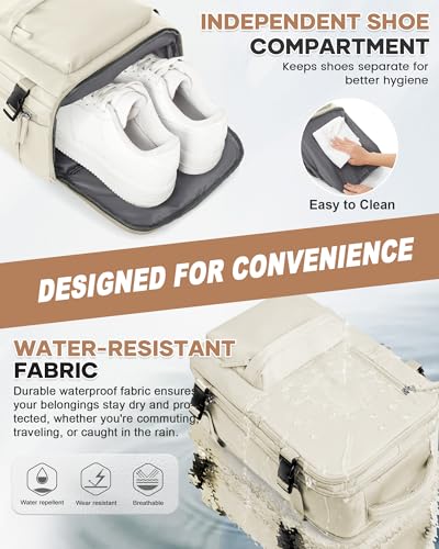 Large Travel Gym Backpack Women Carry On Backpack Flight Approved Hiking Waterproof Rucksack Casual Daypack Laptop bags airplanes Shoes Compartment Personal Item Travel Weekender Bag Essentials Beige - color: A54-beige, size: Large