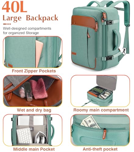 Lumesner 5 Piece Luggage Sets with Travel Backpack, 20" Carry On Hardside Spinner Suitcases, TSA Lock, Durable PC (Green, 5 piece set (20inch)) - color: Green(20inch-5piece Set)