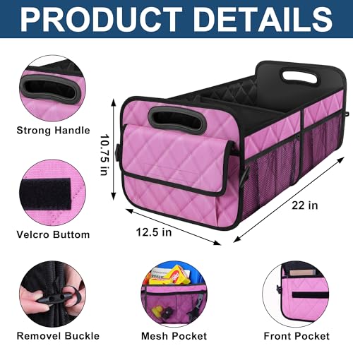 Deosk Car Trunk Organizer for SUV, Car Organizers and Storage with Reinforced Handles, Car Accessories for Women/Men 50L Waterproof Polyester Trunk Organizer(Medium,Pink) - color: Pink, size: Medium