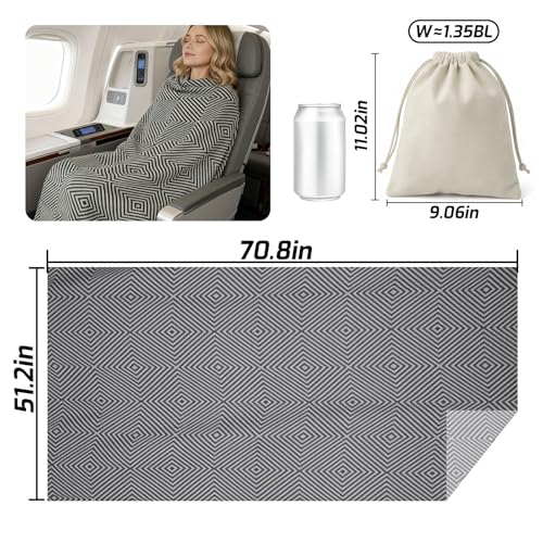 Travel Blanket Airplane - Ultra Soft & Lightweight Knit Design Compact Airplane Blanket,53x72 Inch,Stylish Travel Shawl Wraps for Flights,Office,Home Use,Travel Essentials & Gifts - color: Black Grey