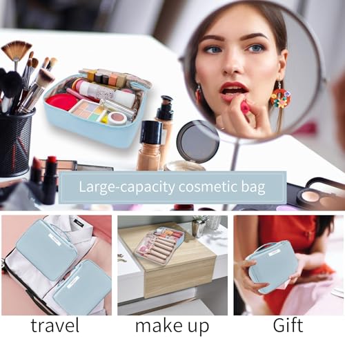 Queboom Travel Makeup Bag Cosmetic Bag Makeup Bag Toiletry bag for women and men (Blue-3pcs) - color: Blue-3pcs