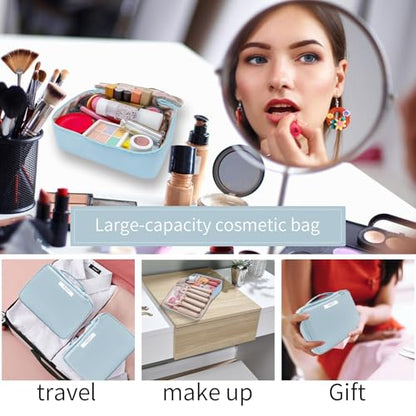 Queboom Travel Makeup Bag Cosmetic Bag Makeup Bag Toiletry bag for women and men (Blue-3pcs) - color: Blue-3pcs