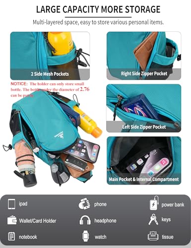Peicees Small Sling Bag with 2 Bottle Holders (Suitable for 2.5 IN Diameter Bottle), Sling Backpack Crossbody Bag Chest Daypack for Daily Use Travel, Bottle Not Included, Sky Blue - color: Sky Blue