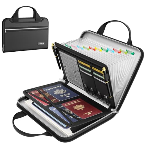 Tamfile Accordion File Organizer, Enhanced Fireproof Important Document Organizer with 13 Transparent Pockets, Portable Home Travel Safe Storage Expanding File Folder for A4 File,Letter,Paper,Black - color: Black, style: Protection Upgrade
