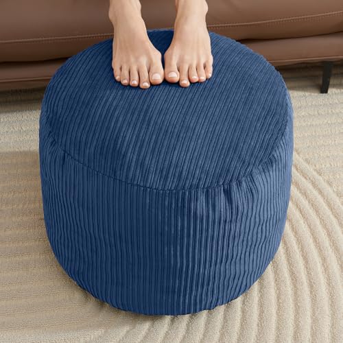 WSOFRLAC Round Stuffed Pouf Ottoman Chair with Foot Rest Navy Blue Poof Poofy Ottoman Stool Cover with Foam Chunk Filling 20x15 Poofs Ottomans Furniture - color: Navy, size: 20"D x 20"W x 15"H