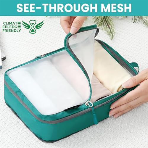 BAGAIL 6 Set Ultralight Compression Packing Cubes Packing Organizer for Travel Accessories Luggage Suitcase Backpack - color: Teal70D, style: Mesh Pattern