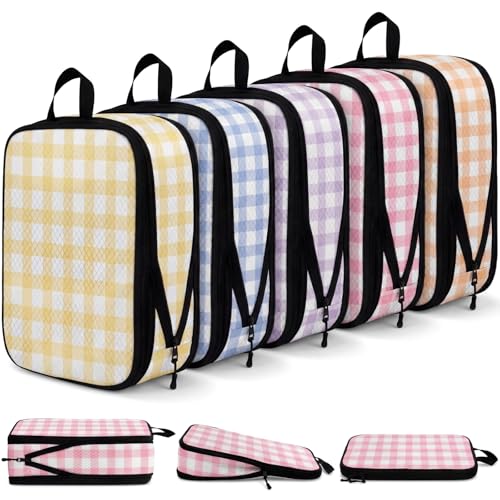 5 Pack Compression Packing Cubes for Travel Space Saving Cubes Luggage Organizer for Suitcase(Plaid,L) - color: Plaid, size: Large