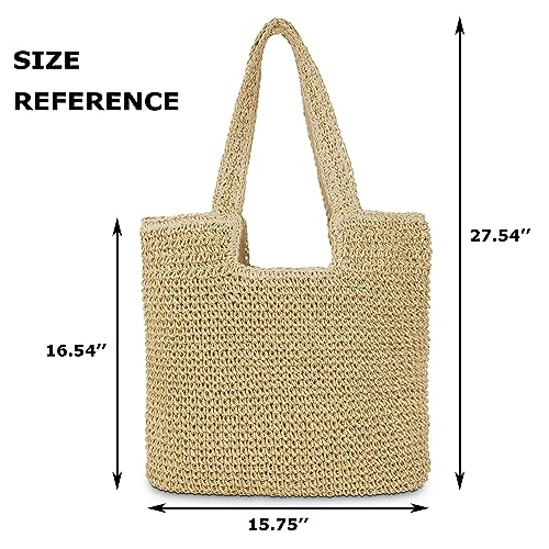 Straw Beach Tote Bag: Large Summer Boho Woven Bags - Rattan Handmade Shoulder Handbags for Women - color: Beige