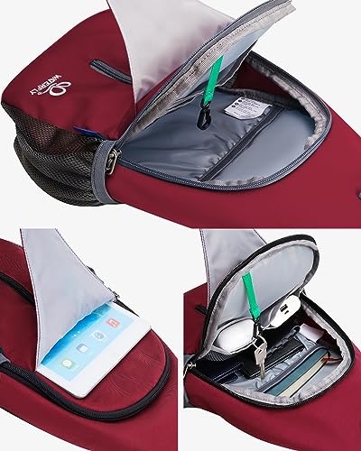 WATERFLY Crossbody Sling Backpack Sling Bag Travel Hiking Chest Bag Daypack (Dark Red) - color: Dark Red
