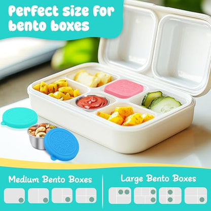LIEMAND 6PCS Salad Dressing Container to Go, Leakproof Reusable Stainless Steel small container with lid,Sauce Containers for Lunch box,Picnics,Travel,Office and Meal Prep-1.6+2.7 Sets - color: Rainbow, size: 1.6oz Round+2.7oz Square