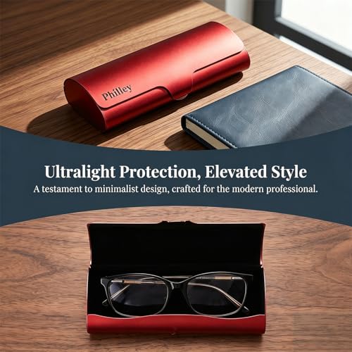 Philley Aluminum Ultra-Light Eyeglasses Case Hard Shell Nearsighted Glasses Case for Women & Men - color: Grapefruit Red