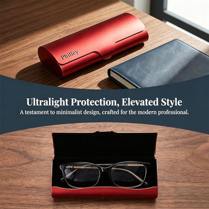Philley Aluminum Ultra-Light Eyeglasses Case Hard Shell Nearsighted Glasses Case for Women & Men - color: Grapefruit Red