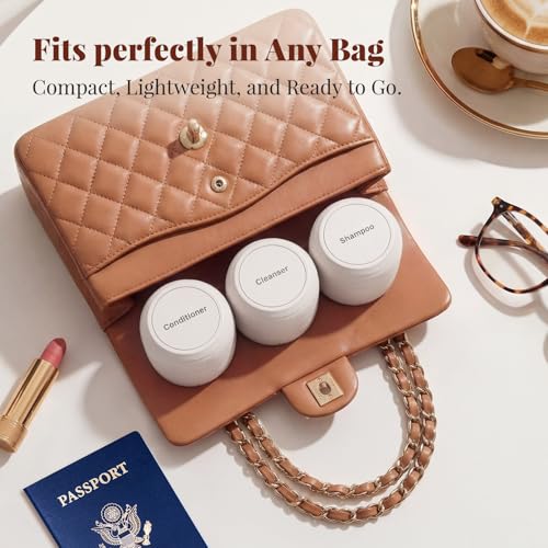 New Travel Toiletry Containers [Ultra Leakproof] TSA-Approved, PLA Hard Shell Jars with 5 Magnetic Labels, Wide Mouth Bottles for Lotion, Cleanser, Shampoo, Conditioner, Beige, 3 Pack, 2OZ - color: Beige, size: 2 oz / 60 ml