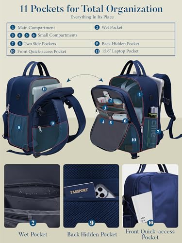 Lossga Travel Backpack, 18x14x8 Spirit Airlines Personal Item Travel Bag, Carry On Backpack Flight Aproved, Weekender Bags for Women and Men, 30L Water Resistant Lightweight Travel Backpacks - color: Navy, size: 30L