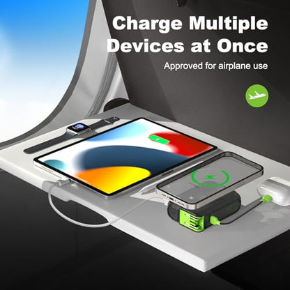 SEANCHEER P05 Portable Charger, Magnetic Power Bank, Small Wireless PowerBank,Emergency Battery Pack 10000mAh Travel Essentials Fast Charging with Built in Cable, Wall Plug for iPhone,Samsung,Andriod - color: Black
