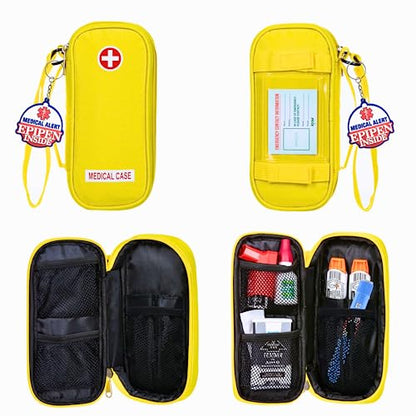 EpiPen Medical Carrying Case Insulated, Travel Medication Organizer Bag Emergency Medical Pouch, Fits 2 EpiPens, Asthma Inhaler, Anti-Histamine, Auvi-Q, Allergy Medicine Essentials, Bright Yellow - color: Yellow