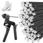150 PCS 11.8 Inch Black Galvanized Steel Cable Ties with Metal Cable Tie Gun and Protective Gloves, Heavy Duty 304 Stainless Steel Zip Ties Self-Locking Steel Ties Fastening Tool Kit for Fence Use - color: Black, size: 150PCS 1.81x11.8 IN