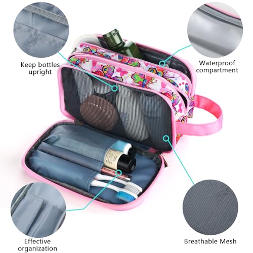 Kids Toiletry Bag for Girls, Travel Toiletry Bag for Little Young Girls Cosmetic Bag Makeup Bag Waterproof Hanging Wash Bag Toddler Toiletries, Butterfly Pink - color: Pink-Butterfly