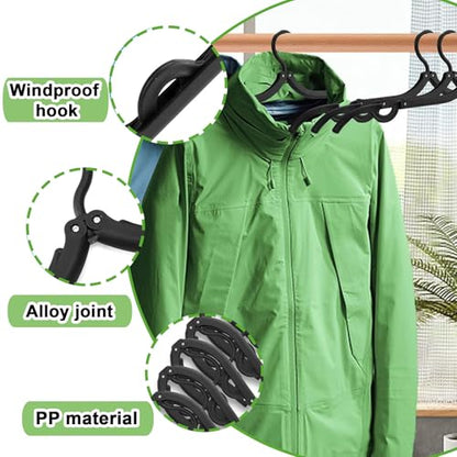 24 PCS Travel Hangers,Portable Folding Clothes Hanger,Travel Accessories Foldable Travel Hangers with Clips,Foldable Clothes Drying Rack for Travel,Black Plastic Non Slip Clothing Hangers - size: 24PCS