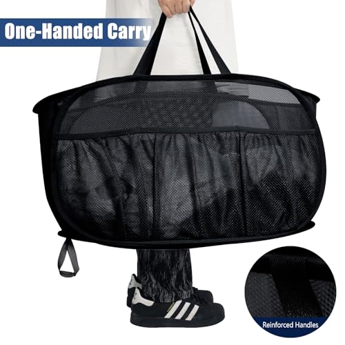 2 Pack Collapsible Laundry Baskets, Upgrade Pop Up Laundry Hamper with Convenient Bags, Foldable Laundry Basket Mesh Light Weight, Easy to Carry Clothes Hampers for Laundry, Dorm, Toys, Travel Black - color: 2xBlack