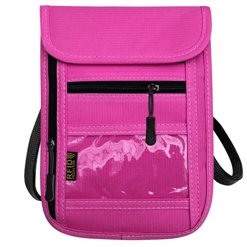 RFID Blocking Travel Neck Wallet Pouch and Passport Holder, Travel Neck Pouch Passport Holder for Women & Men - Rose - color: Rose