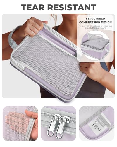 Percover Compression Packing Cubes for Travel, 8-Piece Structured Compression Organizer Set with Laundry Bag & Shoe Bag for Carry-On & Checked Luggage, Purple - color: Purple, size: 8 Set