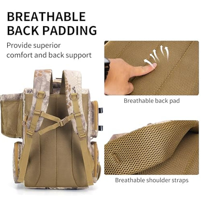 Rabjen Fishing Tackle Backpack with Rod Holders, Bottle Holder, Storage Bag Store Fishing Gear - color: Camouflage Khaki