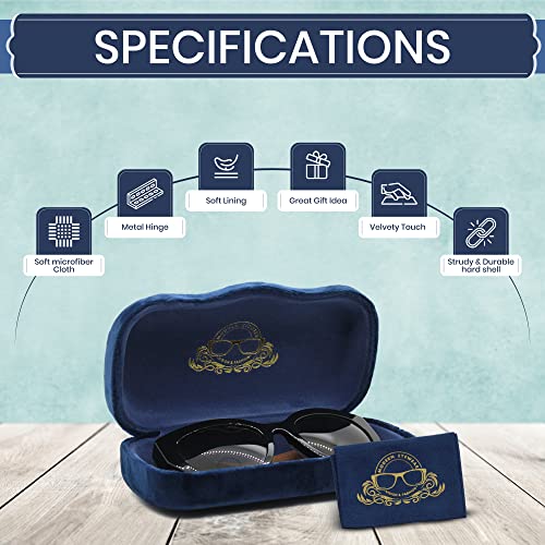 Hard Shell Glasses Case w/Cloth,Velvet Reading Glass, Eyeglass Case, Lightweight, Crush-Resistant, Men & Women - color: Blue Velvet, size: Large