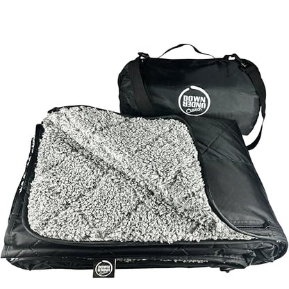 DOWN UNDER OUTDOORS Large Waterproof Windproof Extra Thick 350 GSM Quilted Fleece, or Sherpa Stadium Blanket - color: Black/Heather Grey