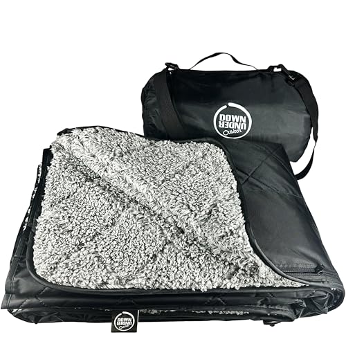 DOWN UNDER OUTDOORS Large Waterproof Windproof Extra Thick 350 GSM Quilted Fleece, or Sherpa Stadium Blanket - color: Black/Heather Grey