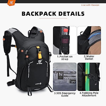 SKYSPER Small Hiking Backpack - 15L Travel Daypack Lightweight Bag Water Resistant Hiking Backpacks for Women Men - color: Lantc15-black, size: Small