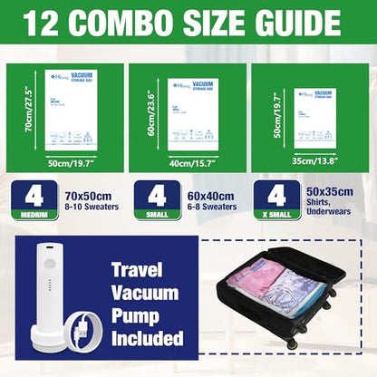 Travel Vacuum Bags with Electric Pump, Vacuum Travel Bags for Luggage and Suitcase, Combo 12 Pack - size: 12-combo
