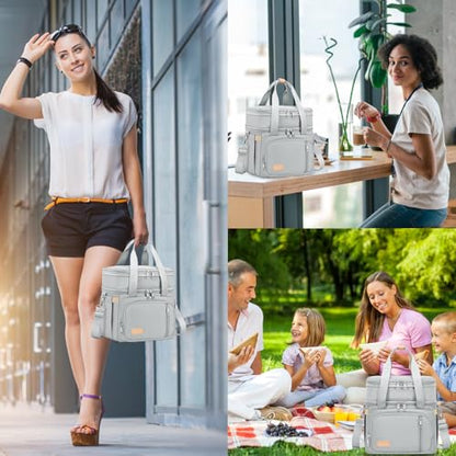 MAPLELILY Lunch Box for Men Women - Double Deck Insulated Lunch Bag, Large Leak Proof Tote Cooler, Wide Open Dual Compartment Lunch Bags with Shoulder Strap, For Work Picnic Hiking Beach, Grey - color: Gray