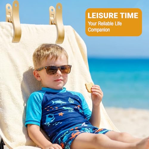 4 PCS Extra Large Beach Towel Clips,5.1 Inches Heavy Duty Aluminum Alloy + Stainless Steel Clip for Chairs,2.95 Inch Opening,Portable Windproof Cruise Ship Essentials,for Laundry,Camping and Travel - color: Gold