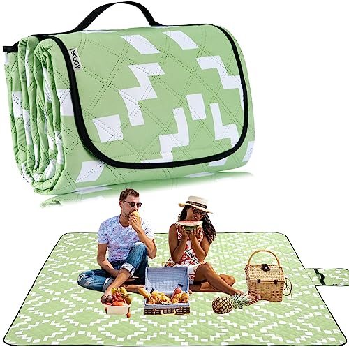 Large Picnic Blanket Beach Blanket Waterproof Sandproof Sandfree Beach mat Lightweight Foldable with Carry Strap Outdoor Blanket fit 2 to 4 Adults for Beach Camping Grass Lawn Park - color: Green, size: 5' x 6'8" (Runner)