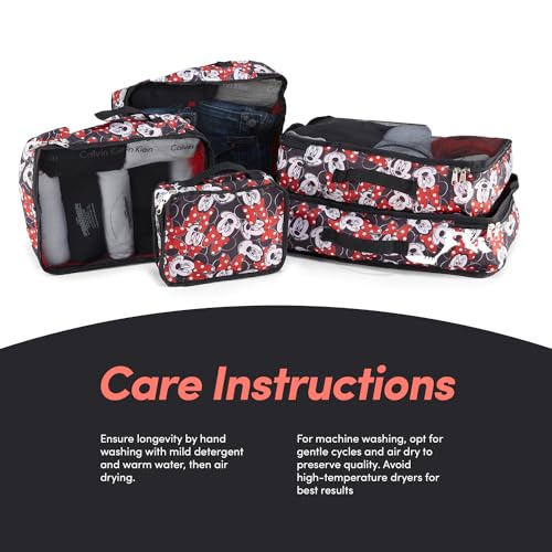 Disney Minnie Mickey Stitch Packing Cubes - Winnie the Pooh, Princess Cinderella, Cars, Toy Story 5 Piece Packing Cubes Compression - Travel Essential - Luggage Suitcase Organizer Set - color: Red